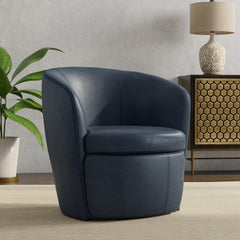 Barolo - Vintage Navy 100% Italian Leather Swivel Club Chair Two Pack
