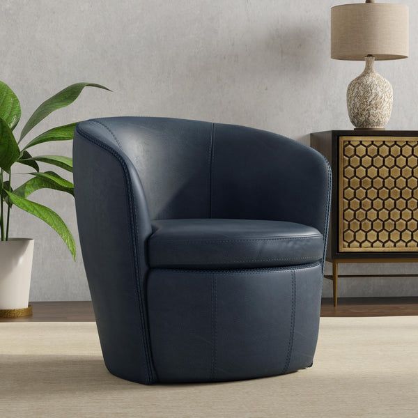 Barolo - Vintage Navy 100% Italian Leather Swivel Club Chair Two Pack