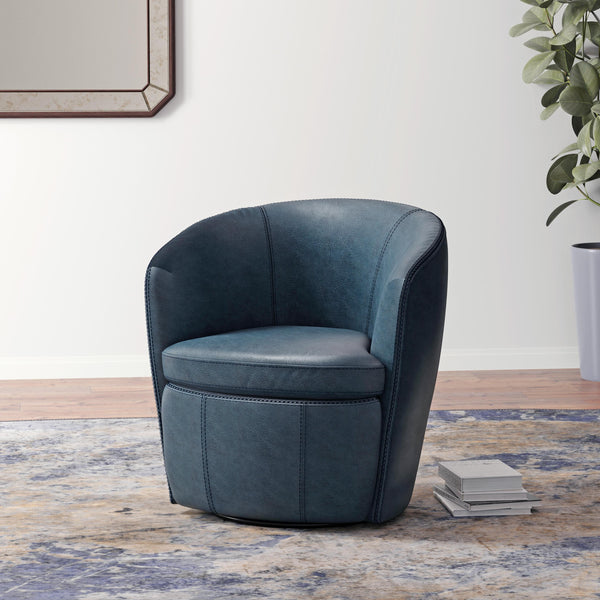 Barolo - Vintage Navy 100% Italian Leather Swivel Club Chair Two Pack