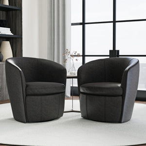 Barolo - Vintage Slate 100% Italian Leather Swivel Club Chair Two Pack