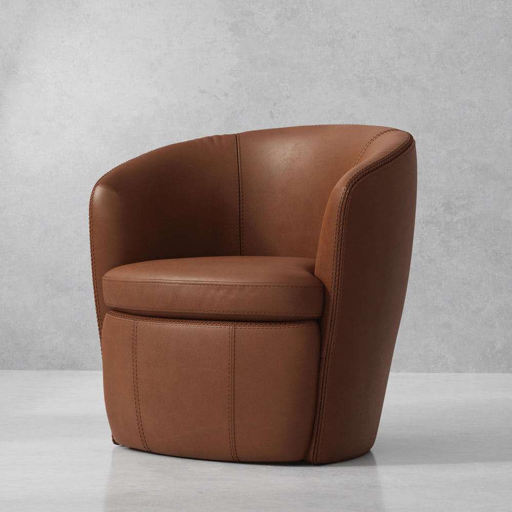 Barolo - Vintage Whiskey 100% Italian Leather Swivel Club Chair Two Pack