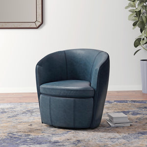 Barolo - Vintage Navy 100% Italian Leather Swivel Club Chair