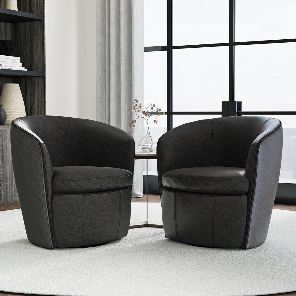 Barolo - Vintage Slate 100% Italian Leather Swivel Club Chair