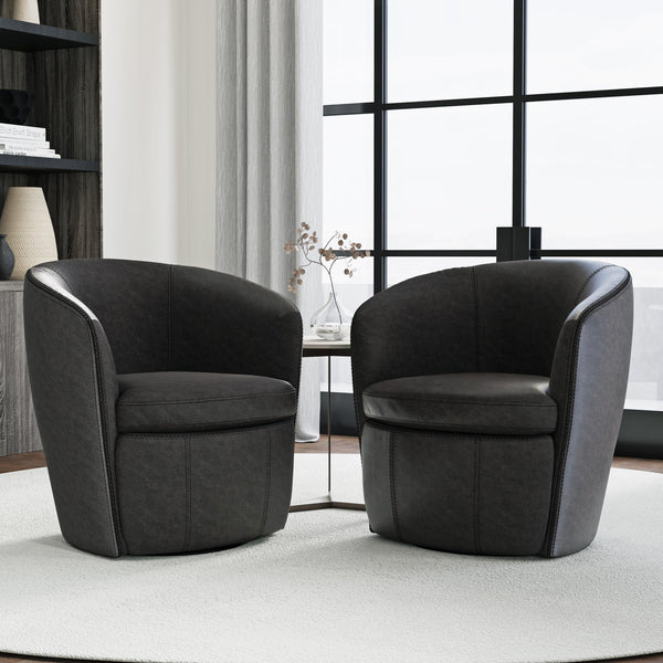 Barolo - Vintage Slate 100% Italian Leather Swivel Club Chair