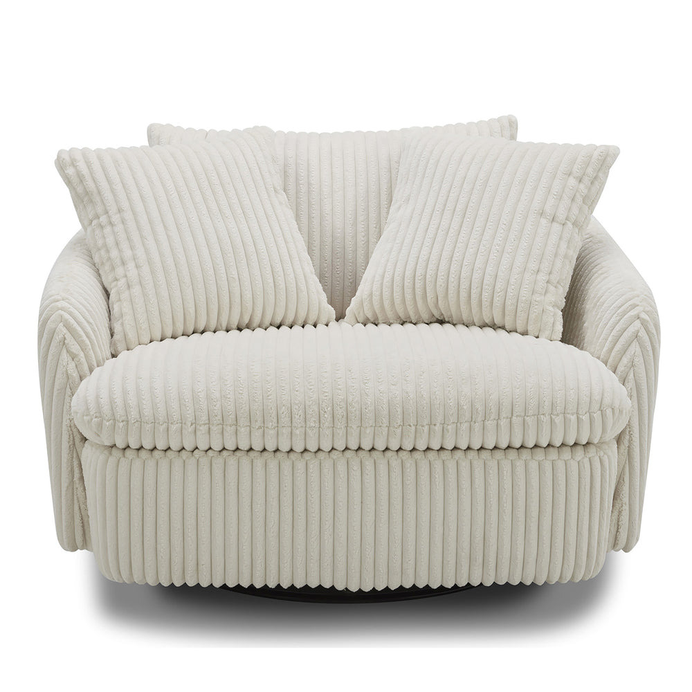 Boomer - Mega Ivory Large Swivel Chair with 2 Toss Pillows