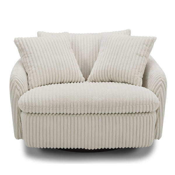 Boomer - Mega Ivory Large Swivel Chair with 2 Toss Pillows
