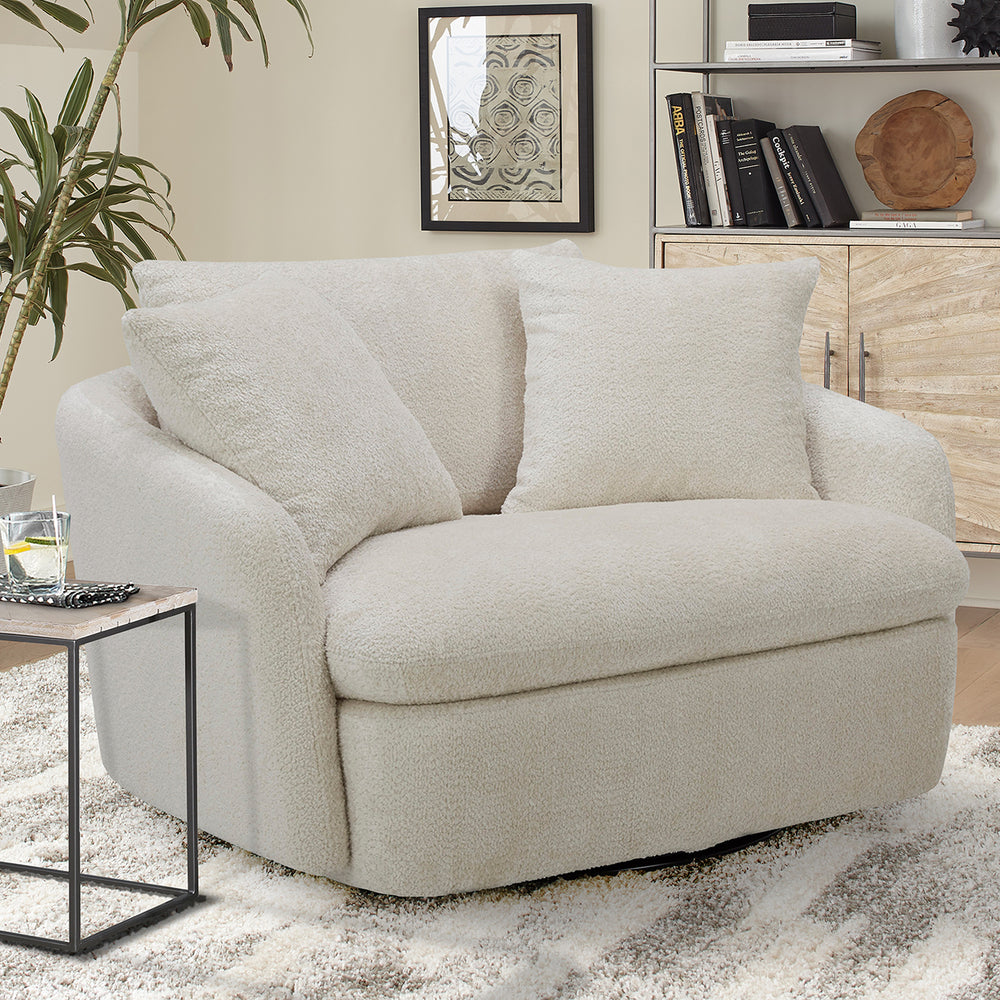 Boomer - Utopia Sand Large Swivel Chair with 2 Toss Pillows