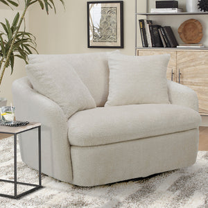 Boomer - Utopia Sand Large Swivel Chair with 2 Toss Pillows