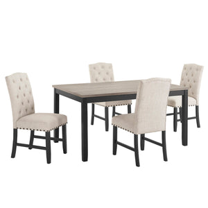 Experience the epitome of refined dining with the Daphne 5 Pc Dining Collection. Crafted with precision and care, this set boasts a combination of solid Rubberwood, manufactured woods, and eco-friendly decorative laminate, ensuring durability and longevit