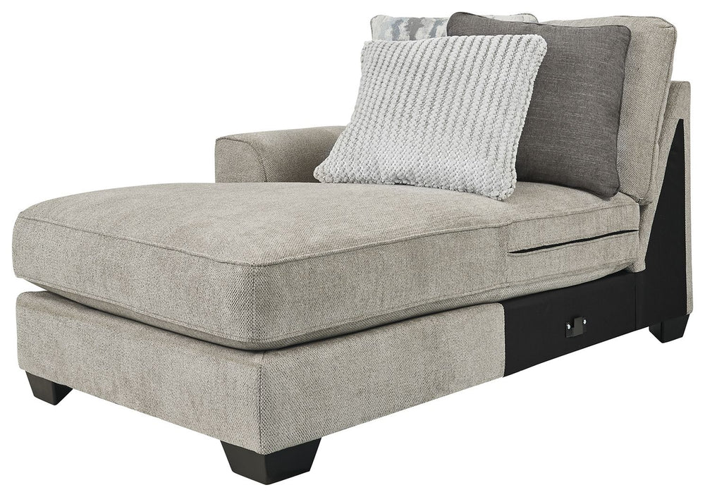 This left-arm facing corner chaise is made with polyester upholstery. Pairs with other items in the series to make a sectional.<br><br><b>Additional Dimensions</b><br><ul><li>Arm height: 26-"</li><li>Leg height: 3-"</li><li>Minimum width of doorway for de