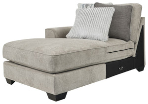 This left-arm facing corner chaise is made with polyester upholstery. Pairs with other items in the series to make a sectional.<br><br><b>Additional Dimensions</b><br><ul><li>Arm height: 26-"</li><li>Leg height: 3-"</li><li>Minimum width of doorway for de