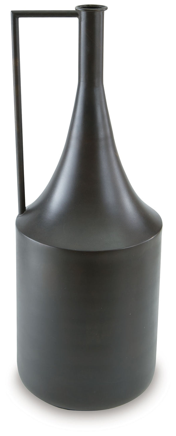  stunning geometric contrast to the curved neck. Finished in a distressed brown hue