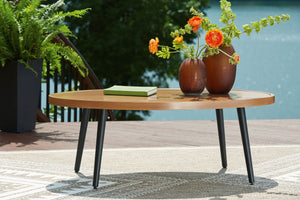  high-style feel to your patio or lanai. Made of aluminum with a wood look tabletop