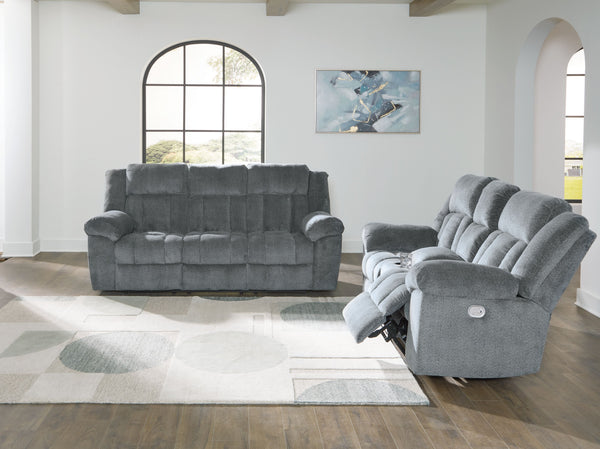 Big, bold comfort. Game time and movie nights meet their match with this power reclining seating package. Made for ultimate indulgence, the extra-deep seating encourages you to sit back and bliss out. And with plush upholstery in a trendy hue, you wonâ€™t