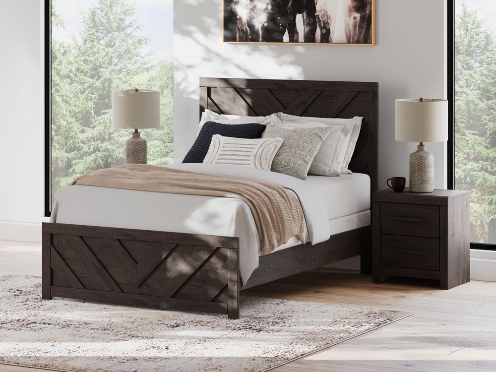 Designed with everyday style in mind, this full panel bed is a simply chic approach to modern living. A dark charcoal finish blends black and brown undertones, creating a versatile look that effortlessly pairs with your existing pieces. And for an extra d