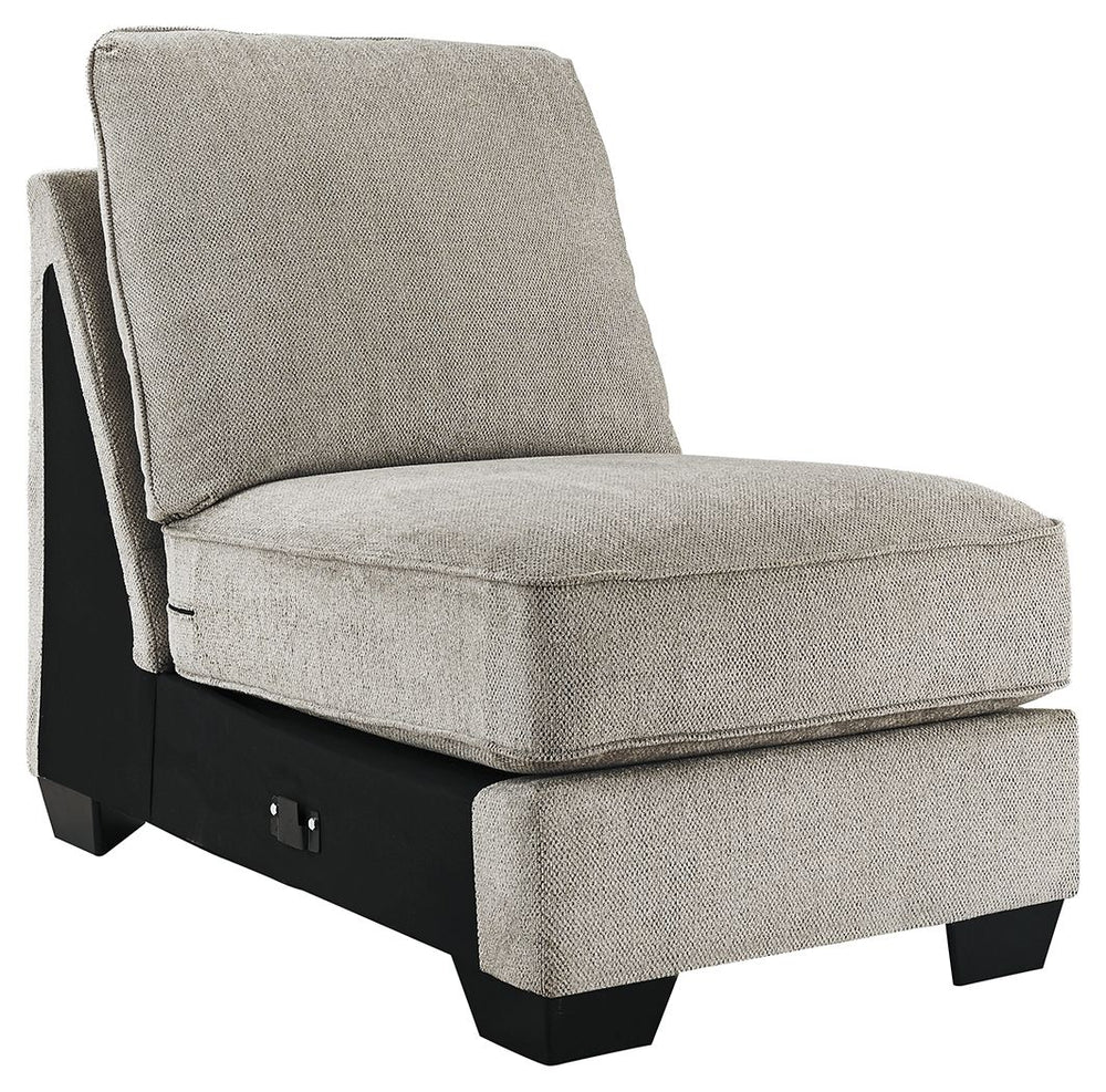 This armless chair is made with polyester upholstery. Pairs with other items in the series to make a sectional.<br><br><b>Additional Dimensions</b><br><ul><li>Leg height: 3-"</li><li>Minimum width of doorway for delivery: 32-"</li><li>Seat depth: 26-"</li
