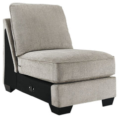 This armless chair is made with polyester upholstery. Pairs with other items in the series to make a sectional.<br><br><b>Additional Dimensions</b><br><ul><li>Leg height: 3-"</li><li>Minimum width of doorway for delivery: 32-"</li><li>Seat depth: 26-"</li