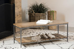  this wood and metal bench is both stylish and functional. The solid mango wood seat features a rich natural finish