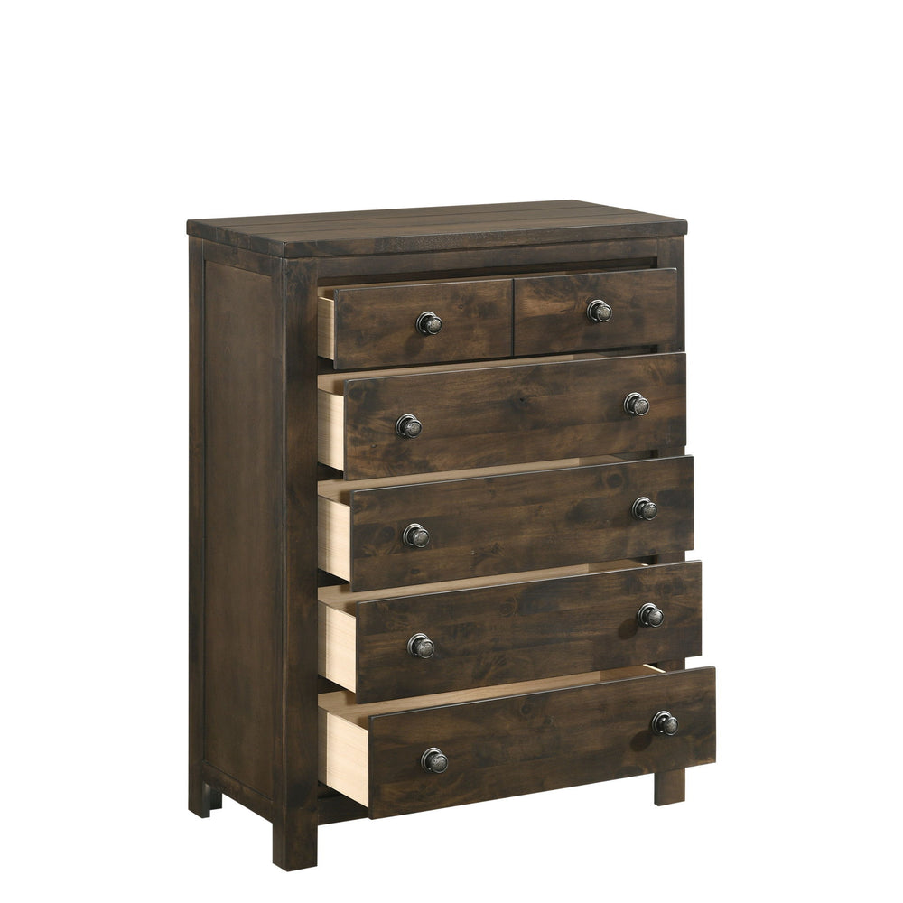 The Blue Ridge 5 Drawer Chest by New Classic Furniture is a sustainable storage solution that seamlessly blends environmental consciousness with timeless design. Crafted from reclaimed solid wood sourced from various origins, this chest is a testament to 