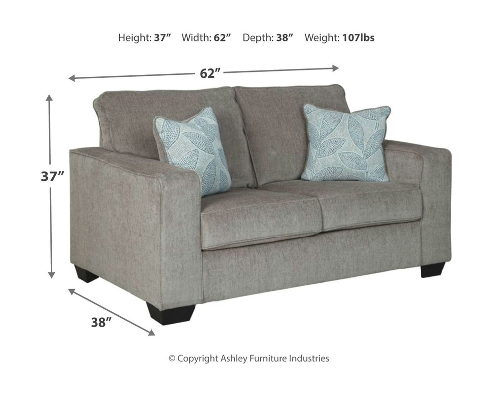 If style is the question, then this striking living room set is the answer. Rest assured, this set in richly neutral alloy is sure to play well with so many color schemes. <h4><b>Altari - Alloy - Sofa</b></h4> <table width=-"100%-"><colgroup><col style=-"