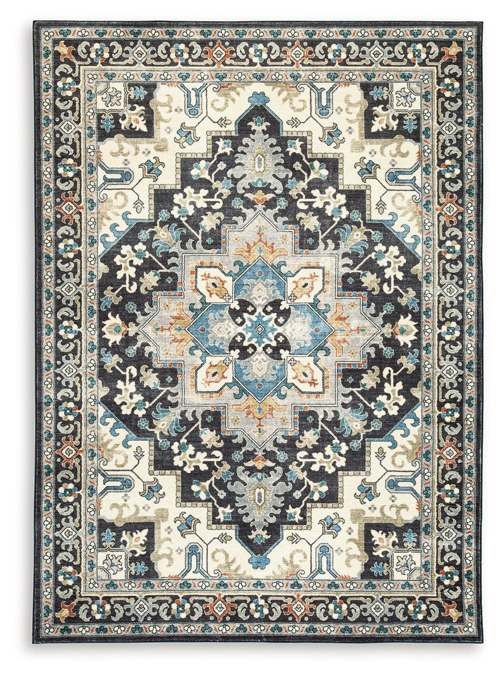 Chic traditional style is made all the more convenient with this rug. It showcases a brilliant medallion pattern, weaving together dark and light tones for incredible dimension. No need to sweat spills and messes: Simply toss this rug into the washer for 