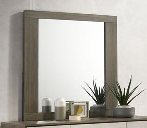  this mirror features a sleek melamine frame that blends natural wood tones for a modern aesthetic. The large reflecti