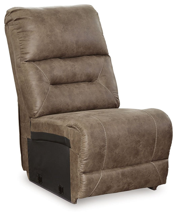 This armless chair is made with faux leather upholstery. Pairs with other items in the series to make a sectional.<br><br><b>Additional Dimensions</b><br><ul><li>Seat depth: 23-"</li><li>Seat height: 20-"</li><li>Top of cushion to top of back: 23-"</li><l