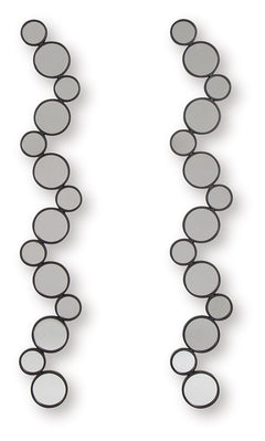 Time to refresh your walls? This accent mirror set is ready to introduce some modern whimsy. A playful arrangement of circular mirrors creates a unique and eye-catching design, while the black frames add a sleek, sophisticated touch. You can hang them fou