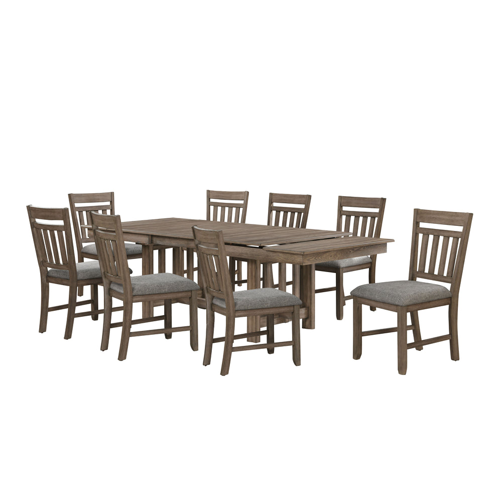 The Harrisburg 9-Piece Dining Set is the perfect blend of tradition and quality, featuring a dining table and eight side chairs finished in a deep walnut brown. This set is robustly constructed from solid rubberwood, manufactured woods, and oak veneers, e