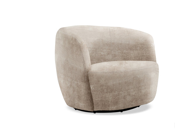  modern look. It-'s made with a kiln-dried solid pine wood frame with a streamlined barrel silhouette. The design features a curved back with foam padding and a seat bolstered with sinuou