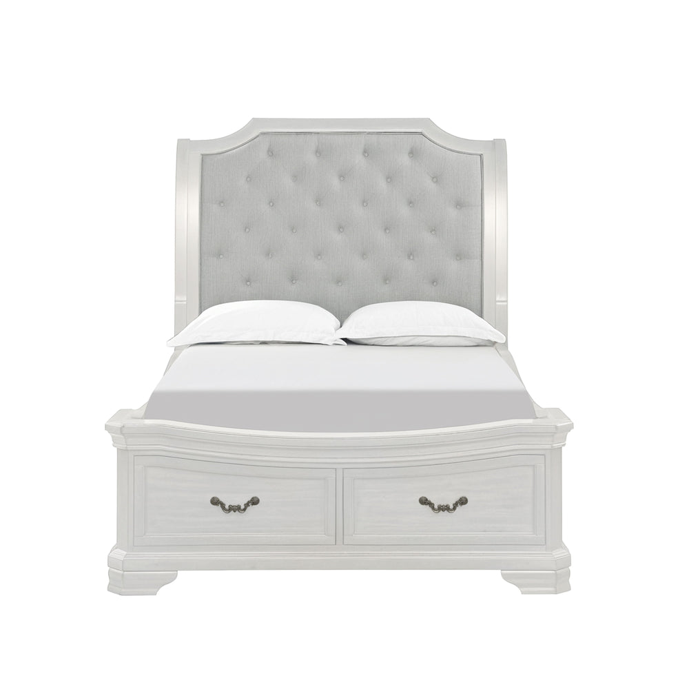 Introducing the Lyndhurst Bed in Vintage Whiteâ€”a marvel of enduring craftsmanship. Crafted from solid Acacia, Acacia veneers, and manufactured wood, this bed ensures unparalleled strength and durability. Its heirloom white finish, achieved through a met