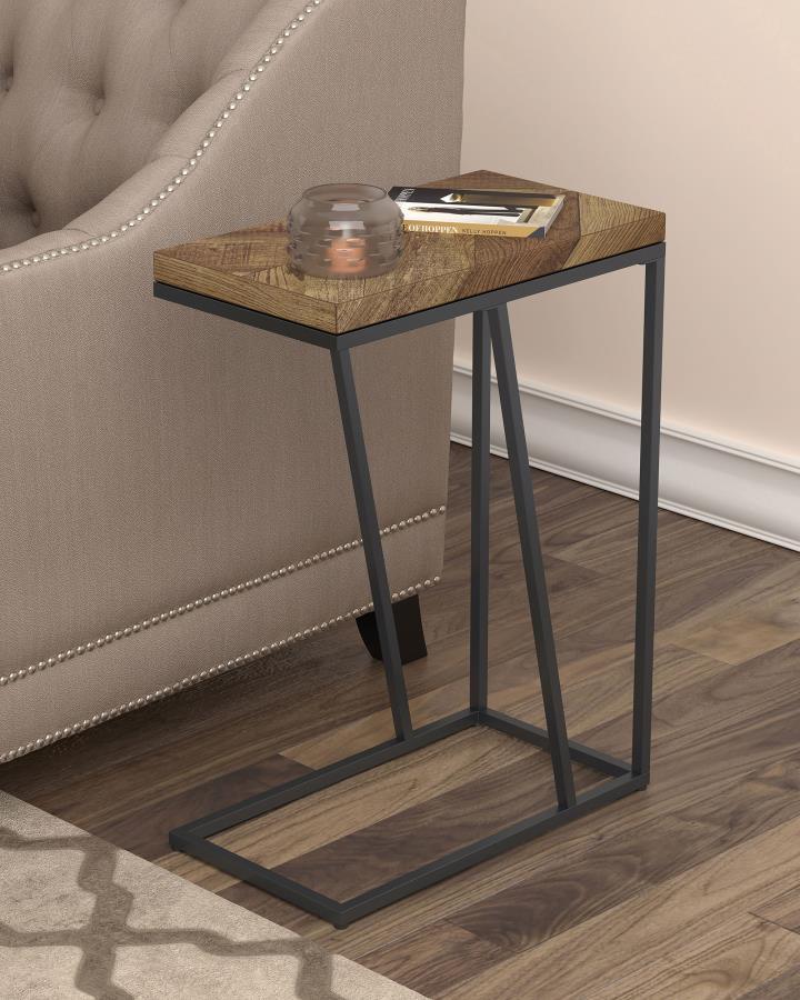 This versatile C-table seamlessly blends modern design with functional utility, ideal as a side table or chairside table. Featuring a wood-look top crafted from engineered wood with a scratch-resistant laminate veneer, it combines durability with style. T