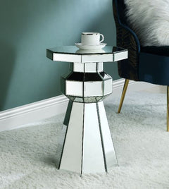 Balance your room decor with this glitzy modern work. Unique design brings modern glamour to your room areas. This beautiful mirrored pedestal features a attractive polygon base, adding depth and dimension to your room design. It-'s multi-layered look can
