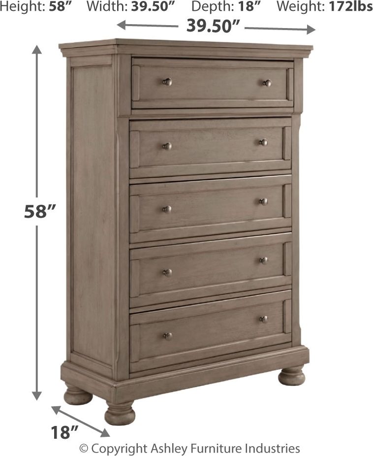 Lettner - 6 Pc. - Dresser, Mirror, Chest, King Panel Bed - Light Gray