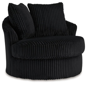 This swivel chair takes style and comfort full circle. Its plush, neutral corduroy upholstery is casually cool and beautifully on trend, while throw pillows elevate the cozy factor. A smooth-gliding 360-degree swivel lets you go with the flow. Come on, yo