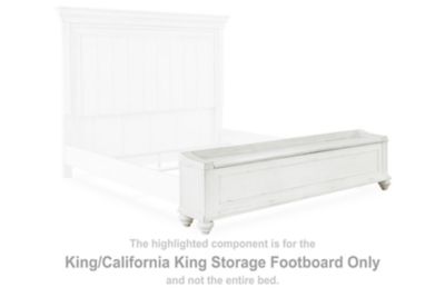 This king/California king storage footboard is made with solid wood, veneers and engineered wood. Pairs with other items in the series to make a bed kit.<br><br><b>Additional Dimensions</b><br><ul><li>Opening (2): 0-"</li></ul><br/><br/><b>Product Feature