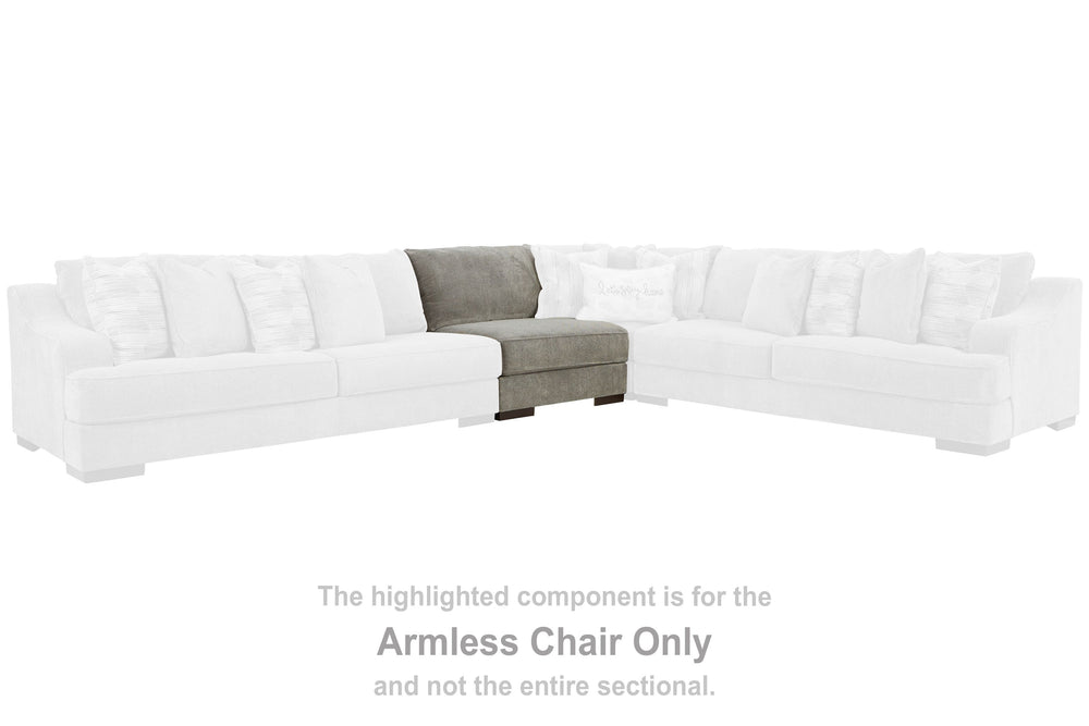 This armless chair is made with polyester upholstery. Pairs with other items in the series to make a sectional.<br><br><b>Additional Dimensions</b><br><ul><li>Seat depth: 26-"</li><li>Seat height: 21-"</li><li>Top of cushion to top of back: 17-"</li><li>L