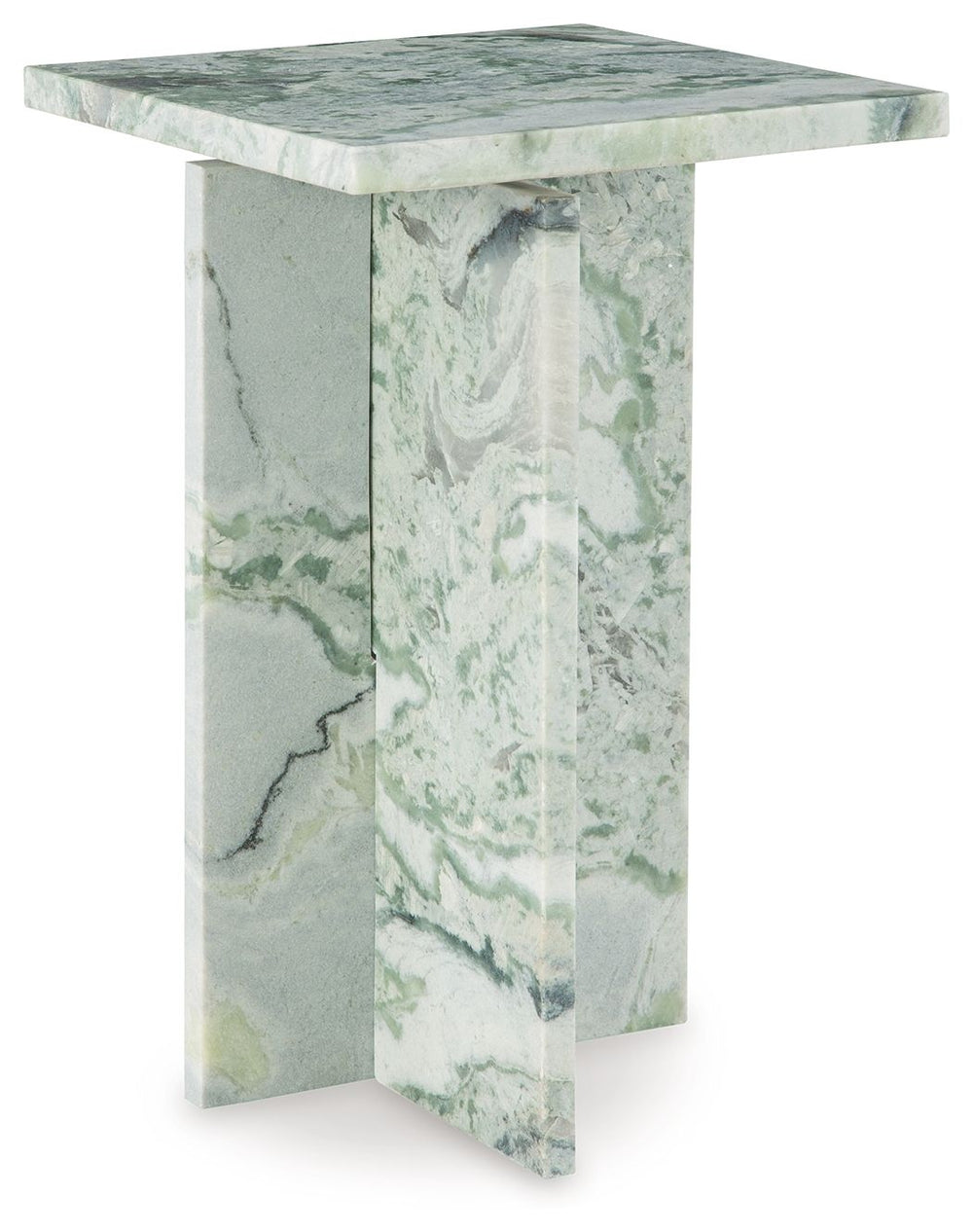 Elevate your space with exquisite natural beauty. With its sleek design and unique green veining, this marble accent table is a standout piece that effortlessly blends with contemporary decor. Perfect for placing next to your couch or bed, the functional 