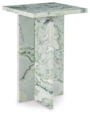 Elevate your space with exquisite natural beauty. With its sleek design and unique green veining, this marble accent table is a standout piece that effortlessly blends with contemporary decor. Perfect for placing next to your couch or bed, the functional 