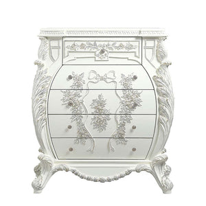  and lustrous finishes are all included in the Vanaheim Bedroom Collection. Extravagant scroll floral design with gold trim accent creates classic appeal and timeless silhouettes. Button tufted headboard and footboard 