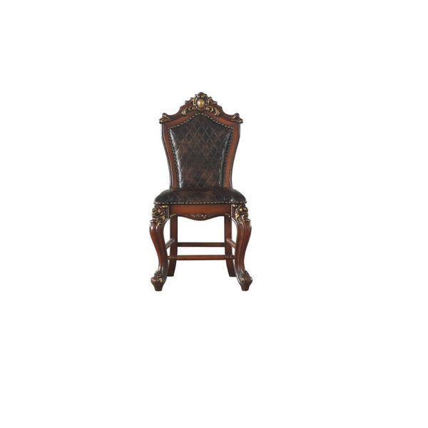 Feel like royalty when you dine in one of the Picardy counter height chairs. In a rich cherry oak finish with a buttery soft PU seat and back, this chair will add sophistication into your home. The outer backrest has exquisite button-tufted details. The g