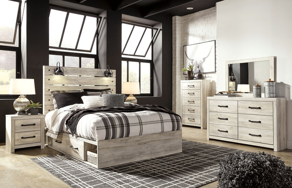 Cambeck - 9 Pc. - Dresser, Mirror, Queen Panel Bed with 4 Storage Drawers, 2 Nightstands - Whitewash