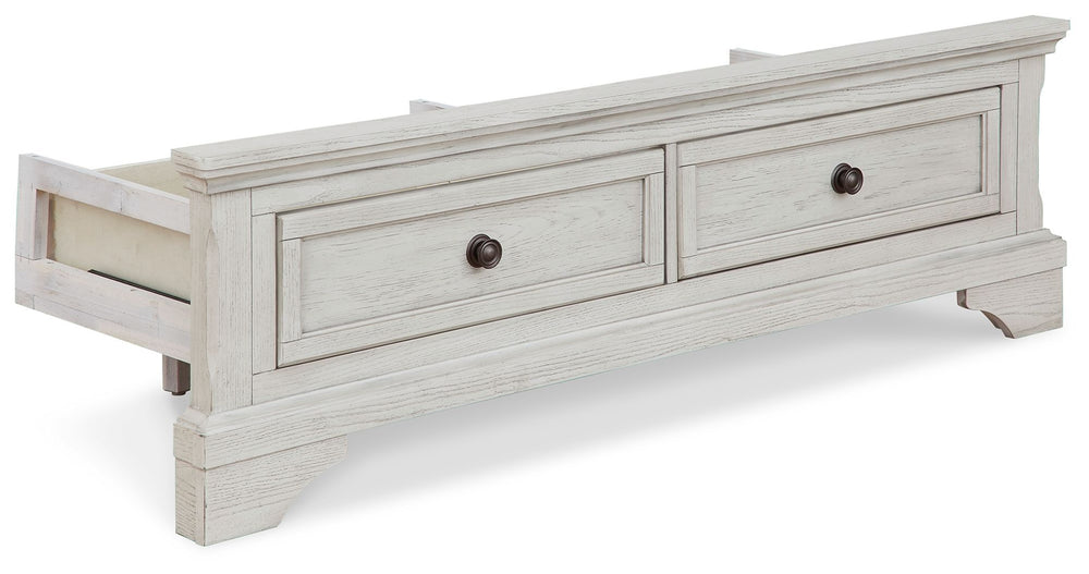 This full storage footboard with roll slats is made with wood, select oak veneer, engineered wood and cast resin components. Pairs with other items in the series to make a bed kit.<br><br><b>Additional Dimensions</b><br><ul><li>Drawer interior (2): 0-"</l