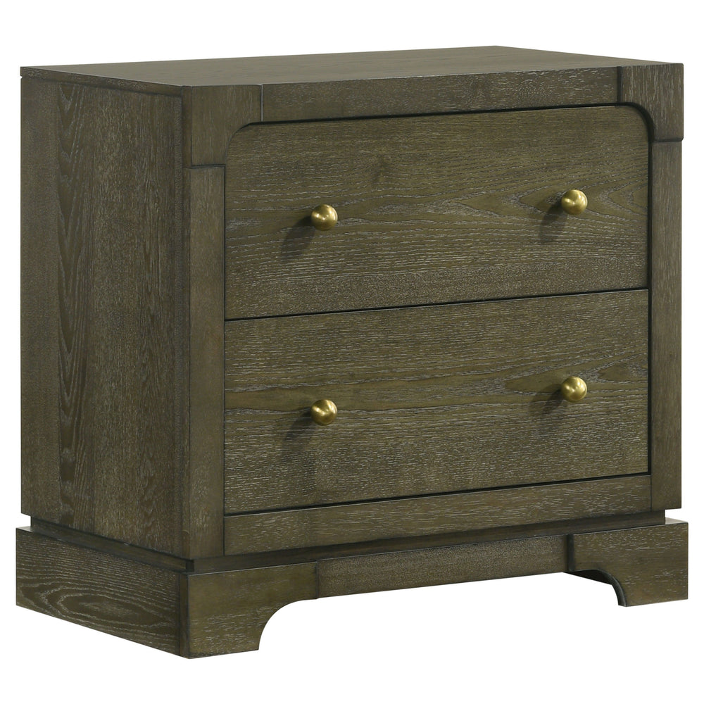 Elevate your bedside with this stylish nightstand, combining transitional design with practical functionality. Finished in dark cocoa with brass knobs, this nightstand features a solid wood drawer box with English dovetail joinery and 45mm metal ball-bear