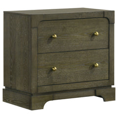 Elevate your bedside with this stylish nightstand, combining transitional design with practical functionality. Finished in dark cocoa with brass knobs, this nightstand features a solid wood drawer box with English dovetail joinery and 45mm metal ball-bear