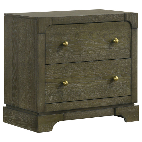 Elevate your bedside with this stylish nightstand, combining transitional design with practical functionality. Finished in dark cocoa with brass knobs, this nightstand features a solid wood drawer box with English dovetail joinery and 45mm metal ball-bear