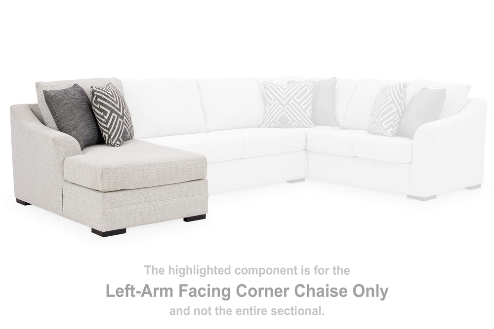 This left-arm facing corner chaise is made with Next-Gen Nuvellaâ„¢ (solution-dyed polyester) high-performance fabric. Pairs with other items in the series to make a sectional.<br><br><b>Additional Dimensions</b><br><ul><li>Arm height: 27-"</li><li>Seat d
