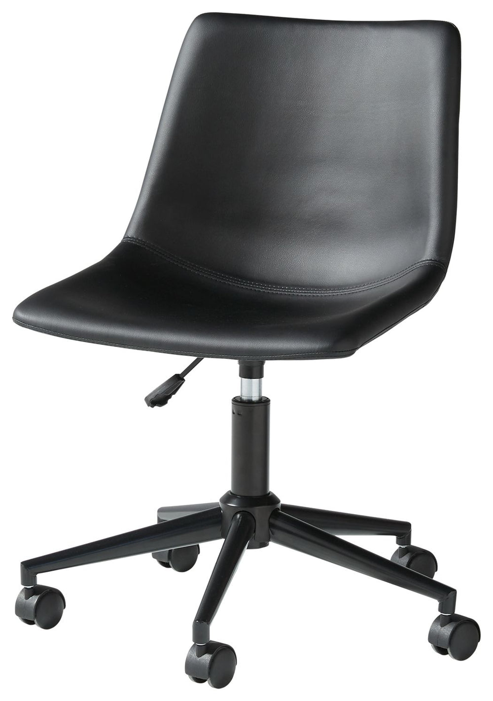 Working an ultra-cool sense of style just got a whole lot easier thanks to this swivel home office desk chair. Upholstered bucket seat covered in a black faux leather merges mid-century flair with modern comfort.<br><br><b>Additional Dimensions</b><br><ul
