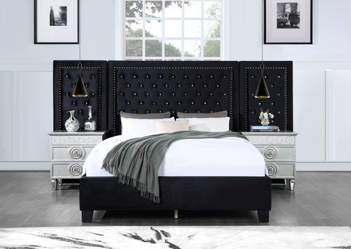 With an oversized headboard, the Damazy bed will become the focal point of any bedroom. The headboard features silver nailhead trim to frame in the crystal-like button tufting. The glimmering crystals give this bed the right hint of glamour. This Damazy b