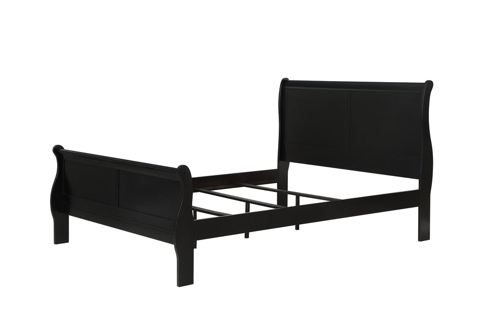Elevate your sanctuary with this timeless bedroom collection that exudes classic charm with a modern twist. Each piece is bathed in a sharp, black finish that brings a rich and elegant feel to any space. The bed anchors the room with its gracefully curved